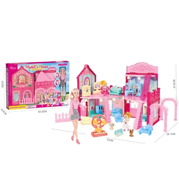 Casuta pentru Papusi Macvi® cu Mobilier si Accesorii Roz Joc Educativ Copii 3 Ani+ - imagine 2