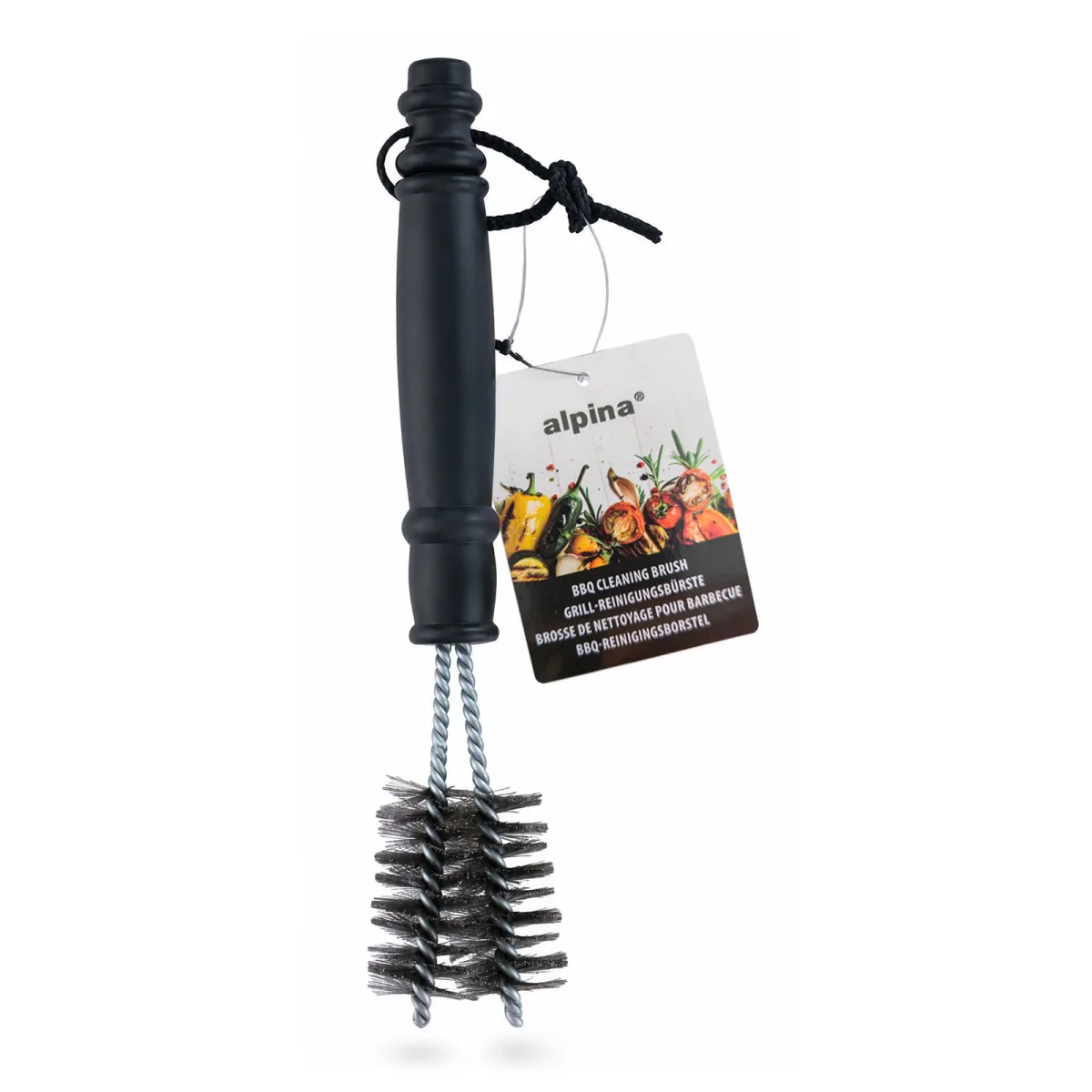 Perie dubla pentru curatarea gratarului BBQ, maner din plastic, 25 x 5 x 3 cm, negru