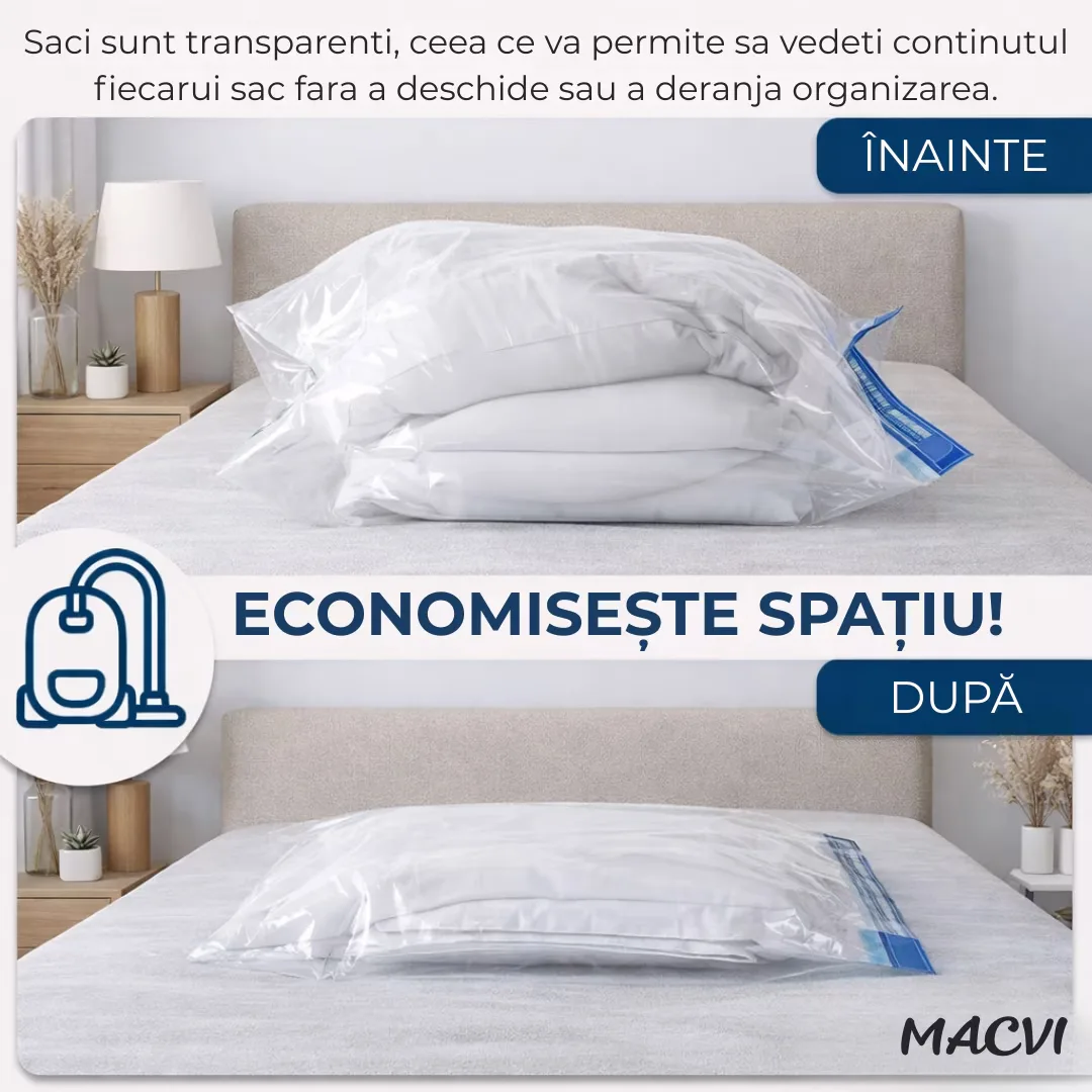 Set 12 saci vidat Macvi® cu compresie prin vacuum, reutilizabili, 40×60 cm, 50×70 cm, 60×80 cm, 80×100 cm - imagine 4