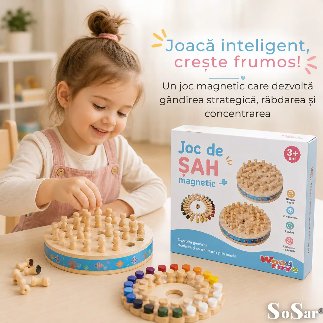Joc Educativ din Lemn Sosar® 3 in 1 Pescuit Magnetic Sah si Sortare Culori Dezvolta Coordonarea Mana Ochi Abilitatile Cognitive si Motricitatea Fina - imagine 5