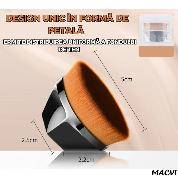 Pensula Machiaj Macvi® pentru Fond de Ten, Ultra Soft, Design Ergonomic, Negru - imagine 3