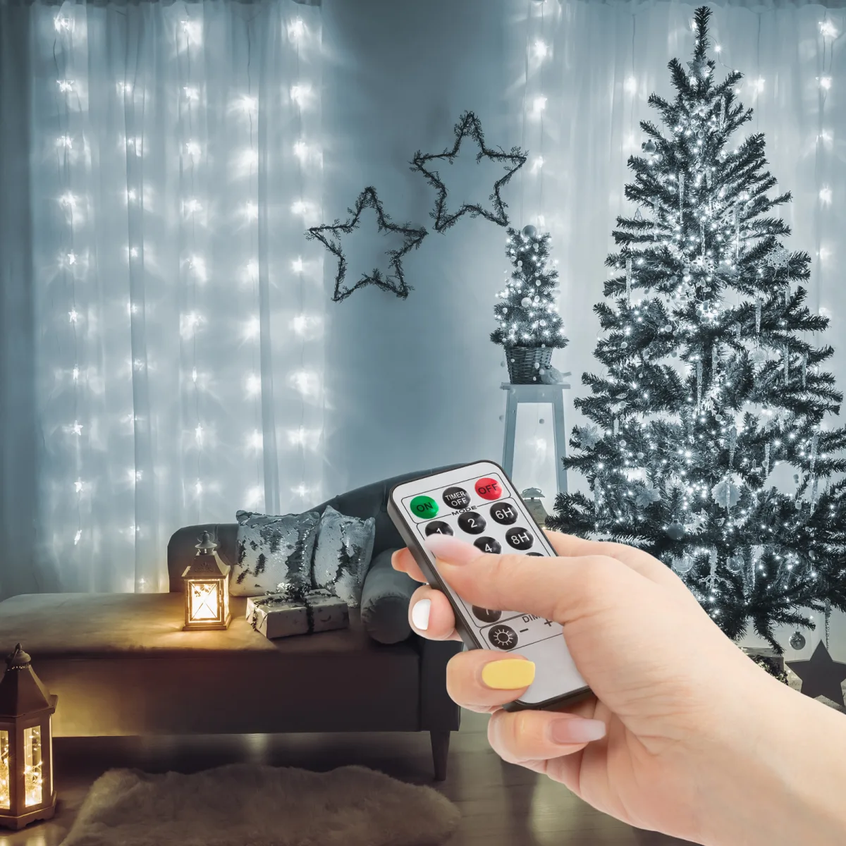 Perdea luminoasa LED, microLED, 100 lumini, alb rece, 3x1m, cu telecomanda IP44