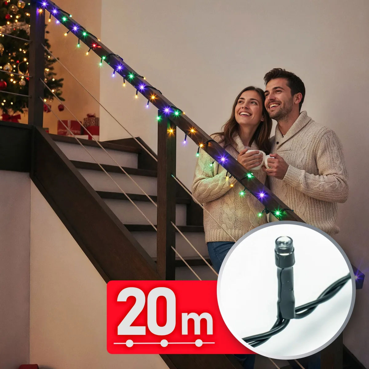 Ghirlanda luminoasa, 20 m, multicolor, 400 LED,  220–240 V,  6 W, cablu verde