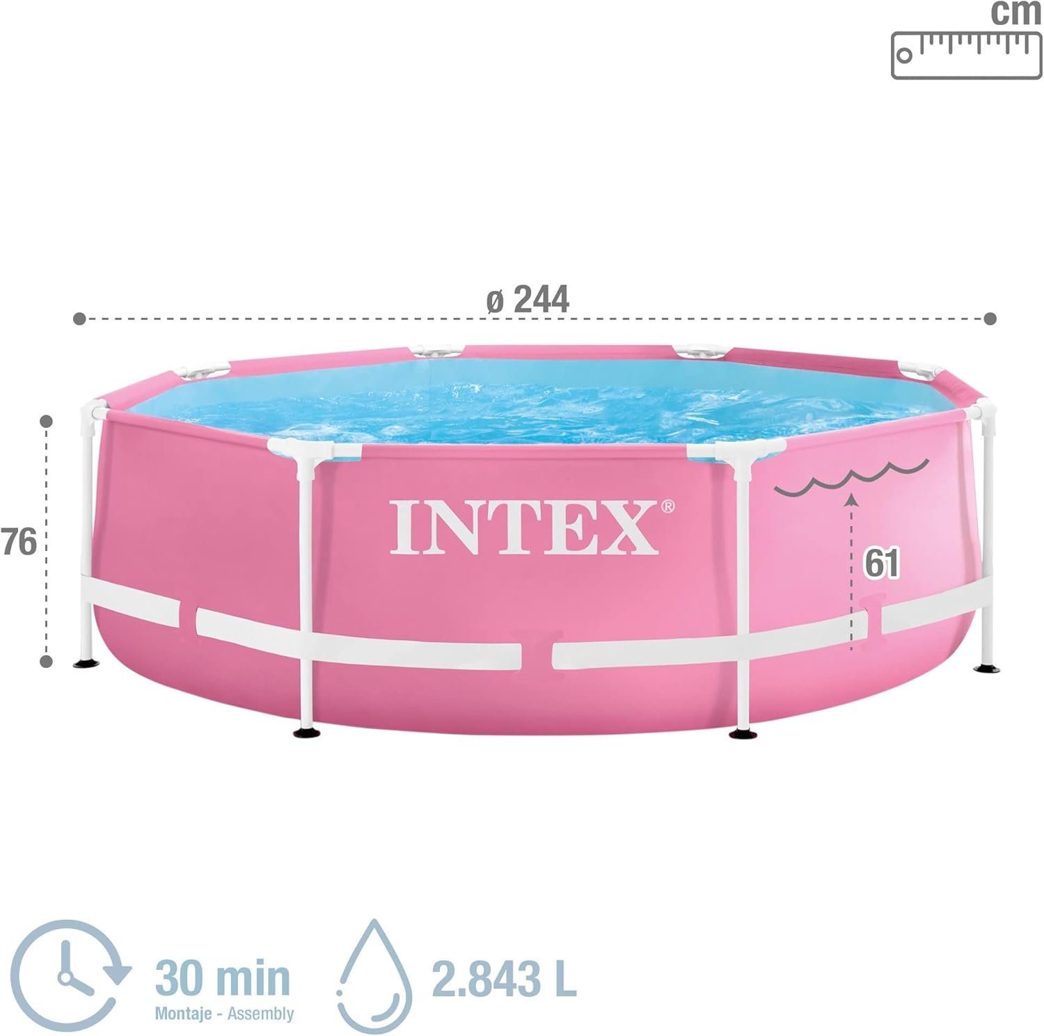 Piscina rotunda cu cadru metalic Pink Metal Frame Intex 28290NP, 244×76 cm