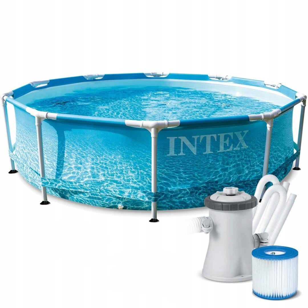 Piscina rotunda cu cadru metalic Beachside Metal Frame Intex 28208NP, 305×76 cm, cu pompa filtrare