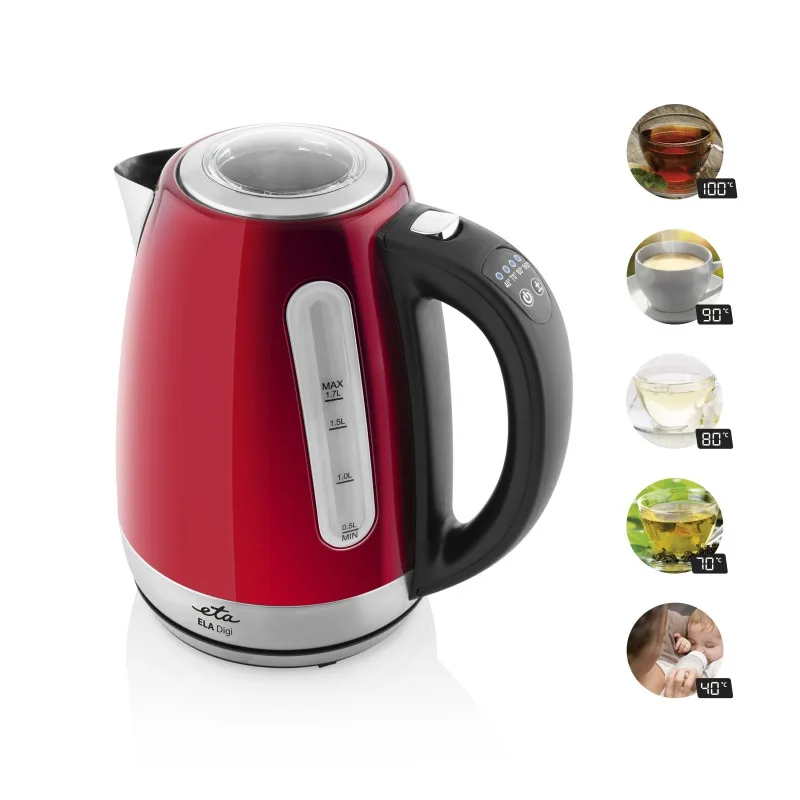 Cana fierbator ETA Ela Digi 9598, 1,7 L, 2100 W, otel inoxidabil, culoare rosie, control temperatura - imagine 2