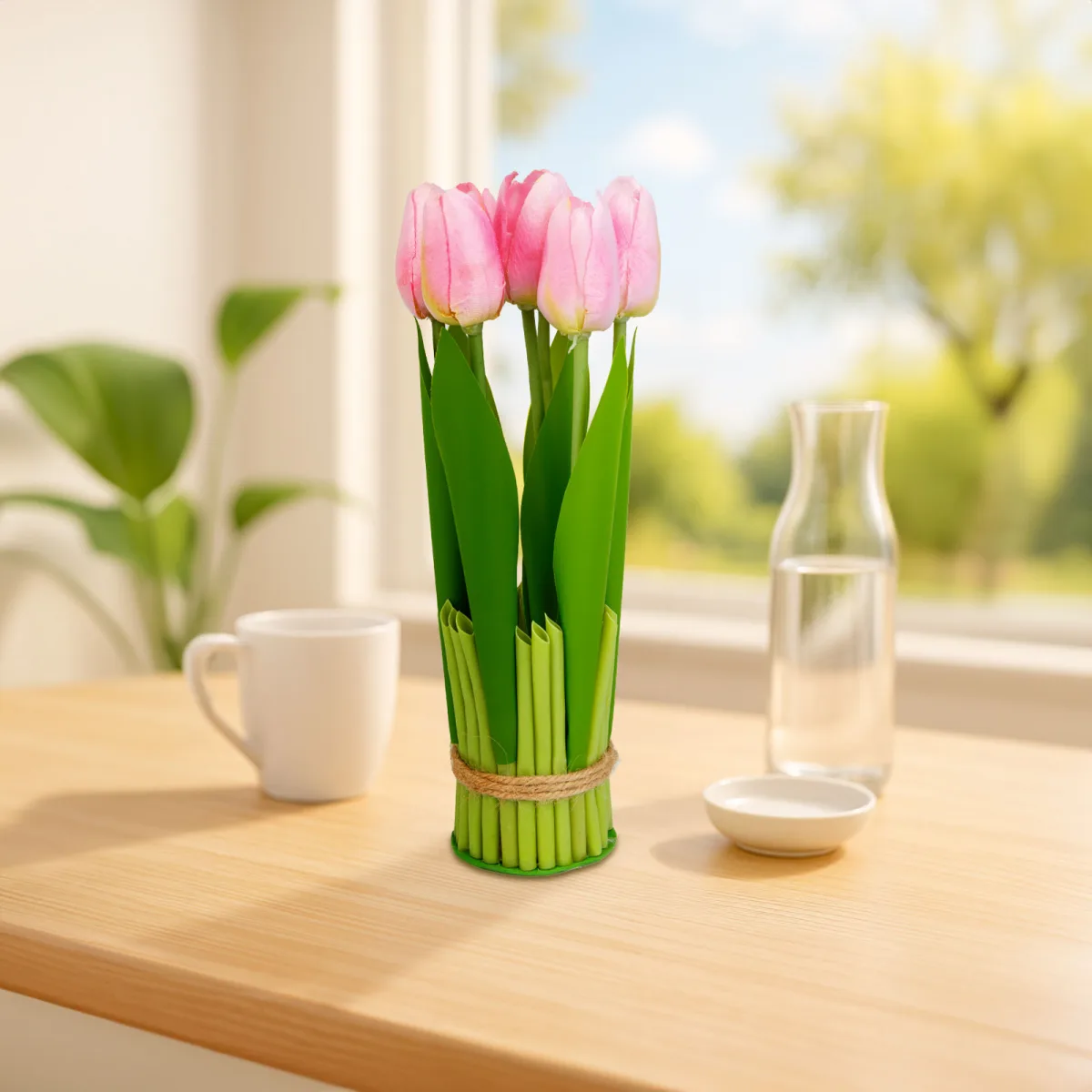 Decor plastic - lalele - roz - 26 x 6.5 cm