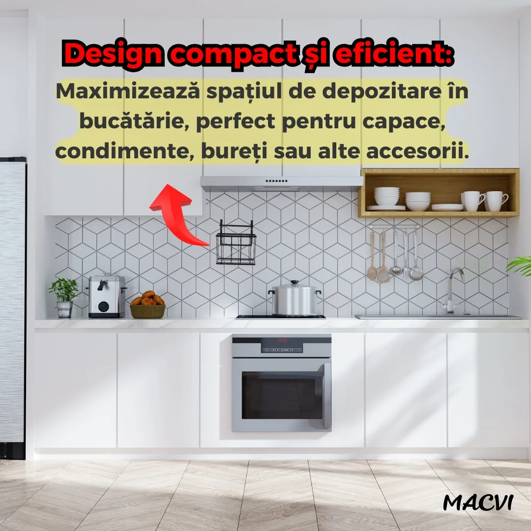 Cos metalic suspendat Macvi®, organizator pentru dulap baie sau bucatarie, economisire spatiu, otel carbon, montaj simplu - imagine 3