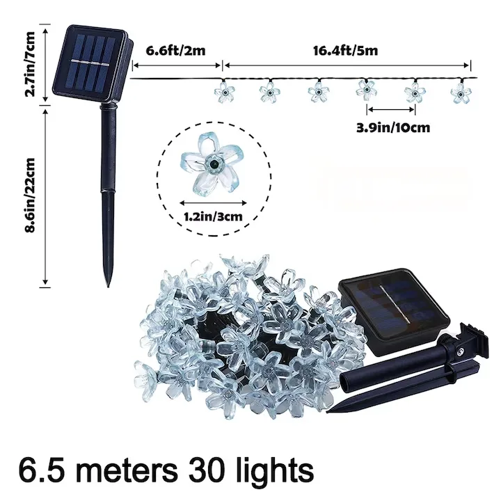 Lampi solare decorative Macvi, flori LED, 6.5m, 30 LED-uri, multicolor, IP44, impermeabile - imagine 4