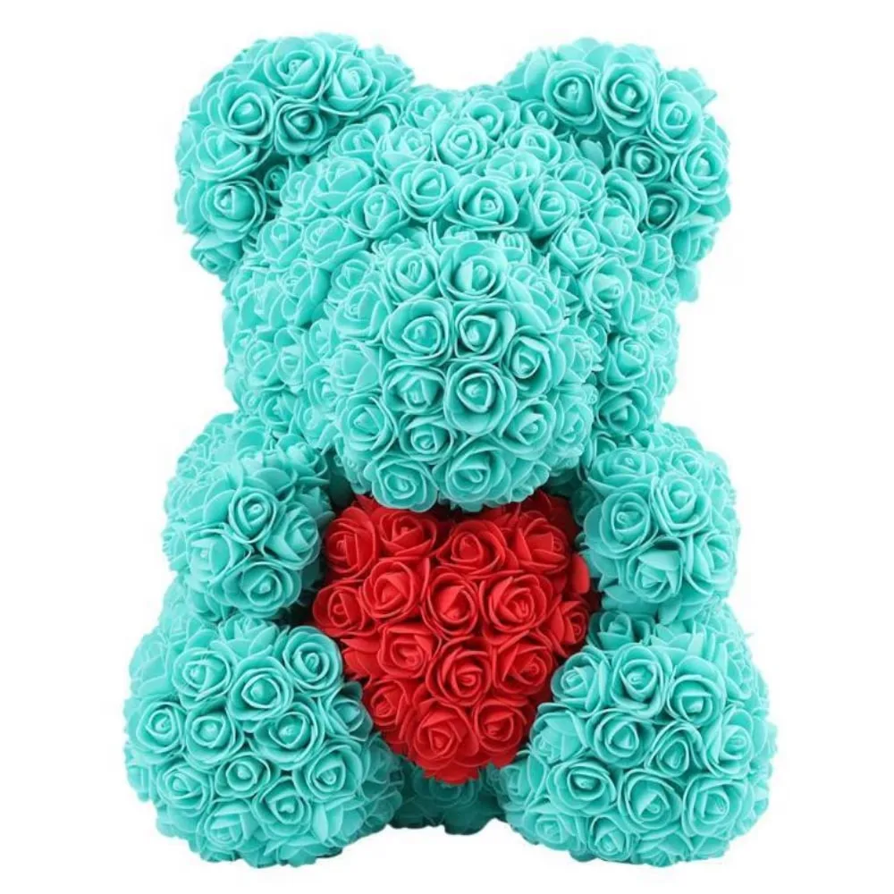 Ursulet din Trandafiri Macvi® Turcoaz 25 cm Cutie Decorativa Inclusa Cadou Romantic