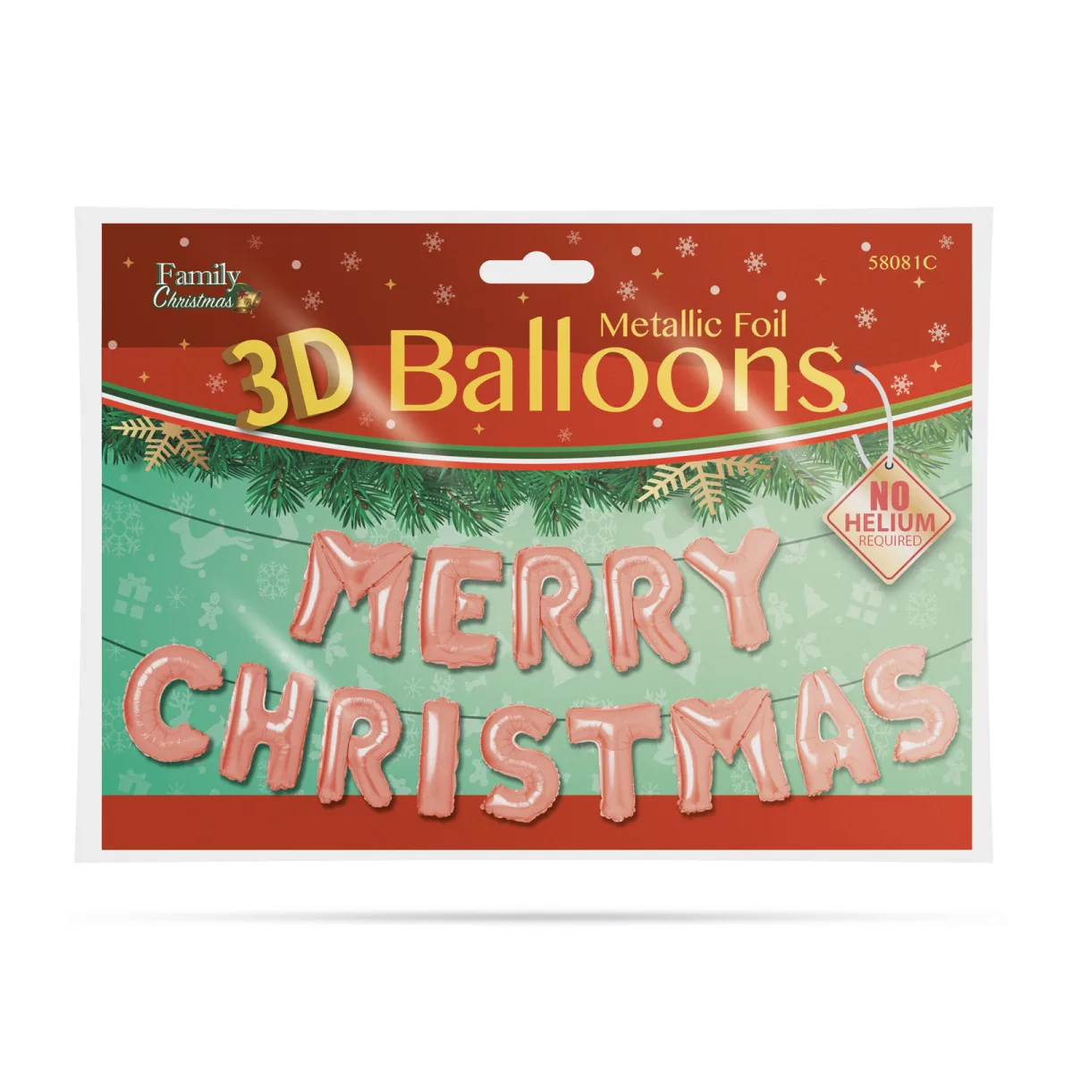 Balon 3D Craciun Merry Christmas folie auriu rose, litere 10x18 cm - imagine 2