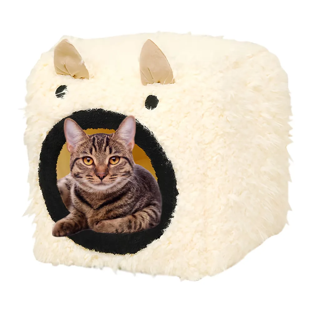 Casuta pliabila pentru Pisici, Teno, pernuta inclusa, baza anti-alunecare, bej, 35x35cm