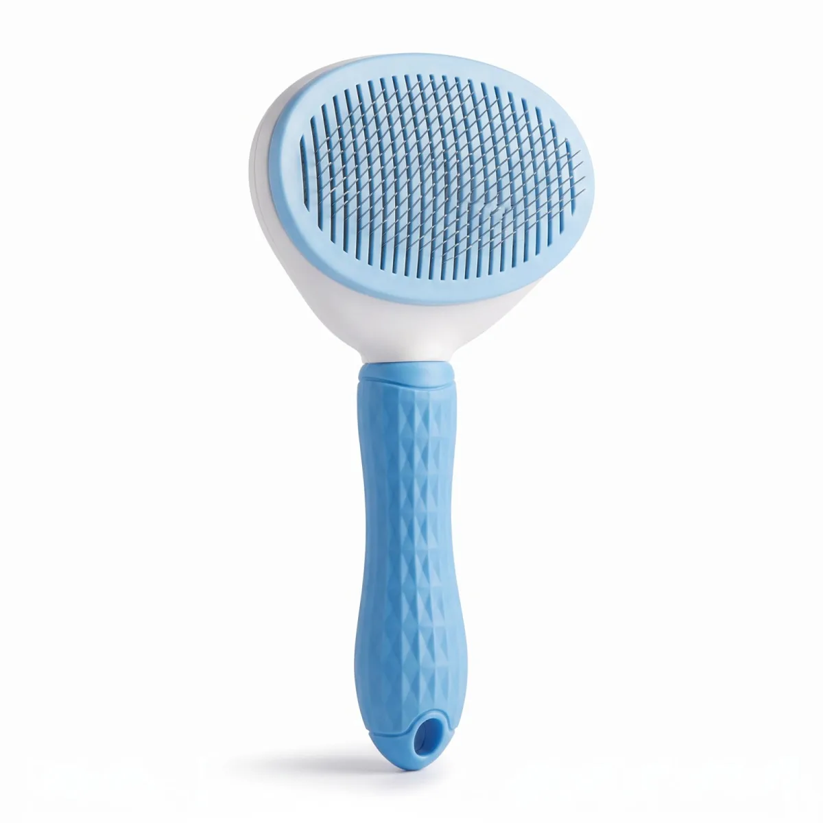 Perie pentru caini si pisici cu peri flexibili, maner ergonomic antiderapant, 19 x 10 cm, albastru