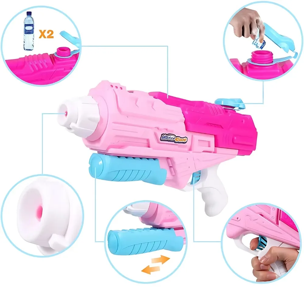 Pistol cu apa Macvi® roz, jucarie plaja/piscina, rezervor 1250 ml, PVC premium, ergonomic, +6 ani, dezvolta coordonarea si dexteritatea - imagine 4