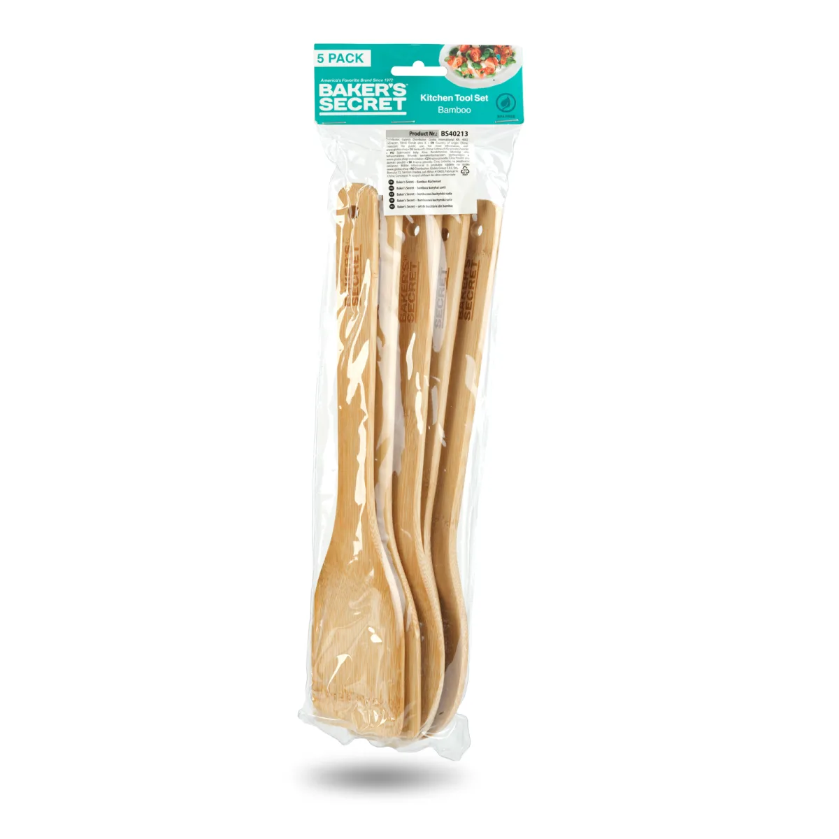 Set ustensile bucatarie bambus Baker's Secret 5 piese 30 cm, linguri si spatula din lemn natural pentru gatit - imagine 3