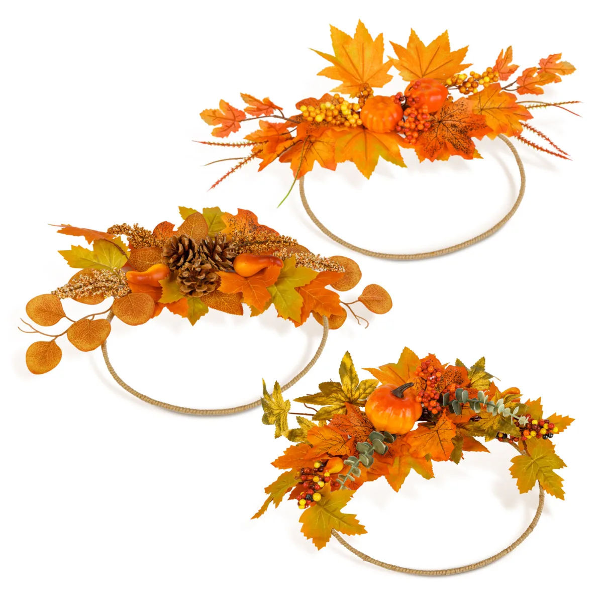 Coronita decorativa de toamna pentru usa, frunze conuri si fructe, 24 cm, 3 modele