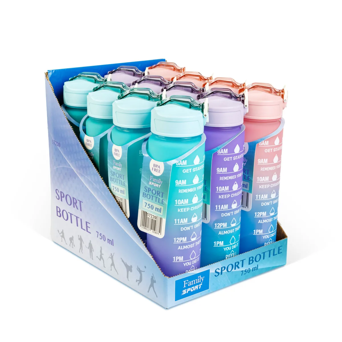Bidon sport 750 ml, plastic opac degradé, capac etans, cu curea, multicolor - imagine 3