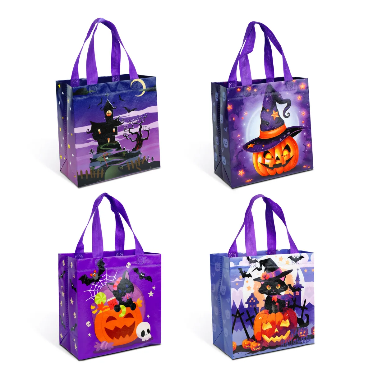 Geanta Halloween pentru dulciuri, 22.5 x 23 x 11 cm, 4 modele, mov
