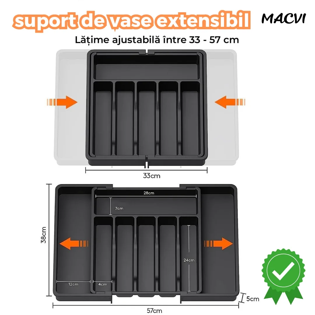 Organizator tacamuri sertar extensibil Macvi® 8 compartimente bloc pentru cutite detasabil negru - imagine 2