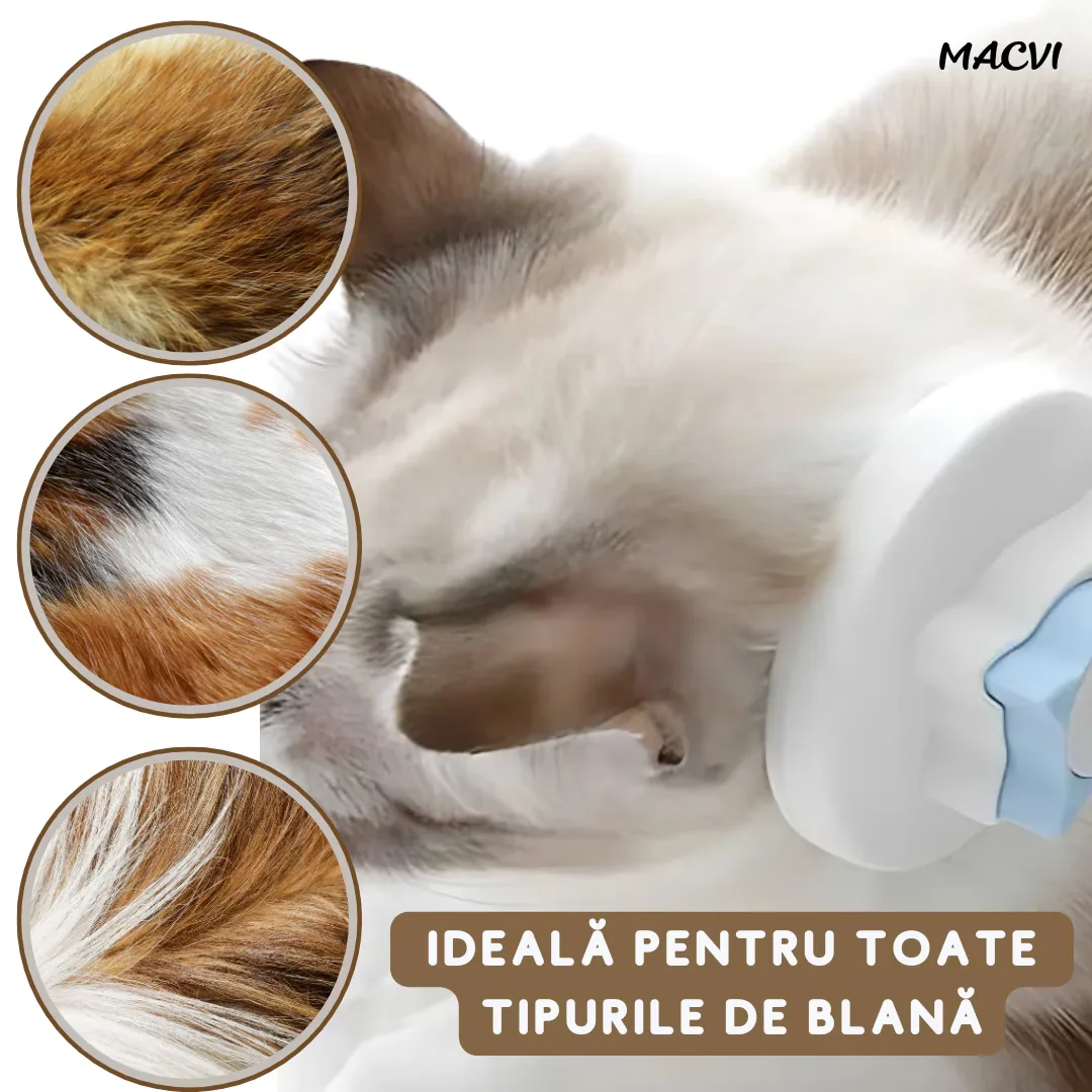 Perie auto-curatare Macvi® pentru caini si pisici, indeparteaza parul mort si incalcit, masaj pentru circulatie, tepi din otel inoxidabil, maner ergonomic - imagine 2