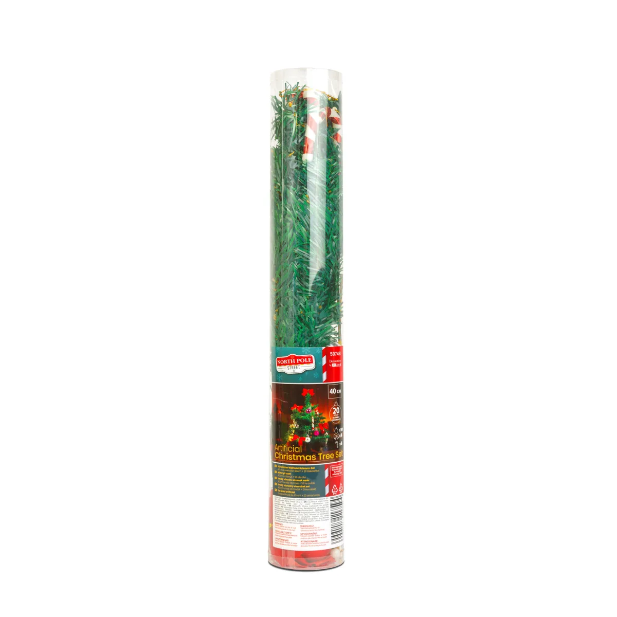 Brad artificial, 40 cm, 20 decoratiuni incluse, set complet cu globuri, fundite si bastonase - imagine 3