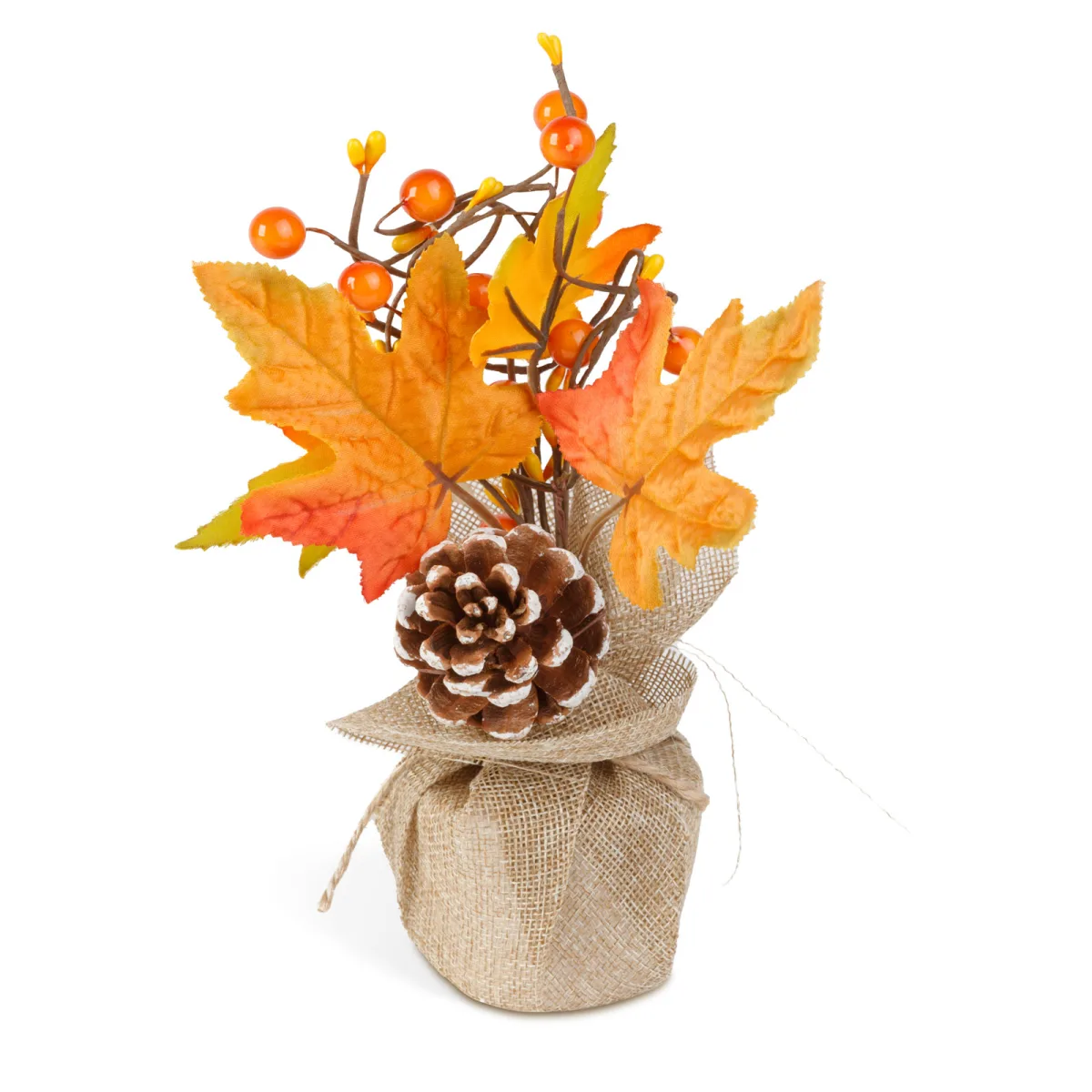 Decoratiune flori artificiale de toamna in ghiveci din iuta, 20 cm, 2 modele - imagine 3