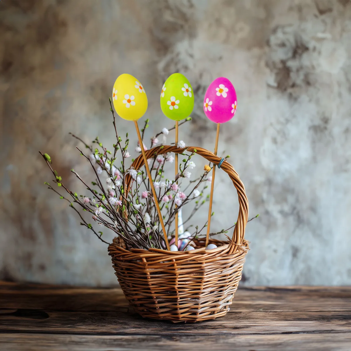 Set decoratiuni Paste oua pe bat 12 buc, decor ghiveci si aranjamente florale, oua decorative