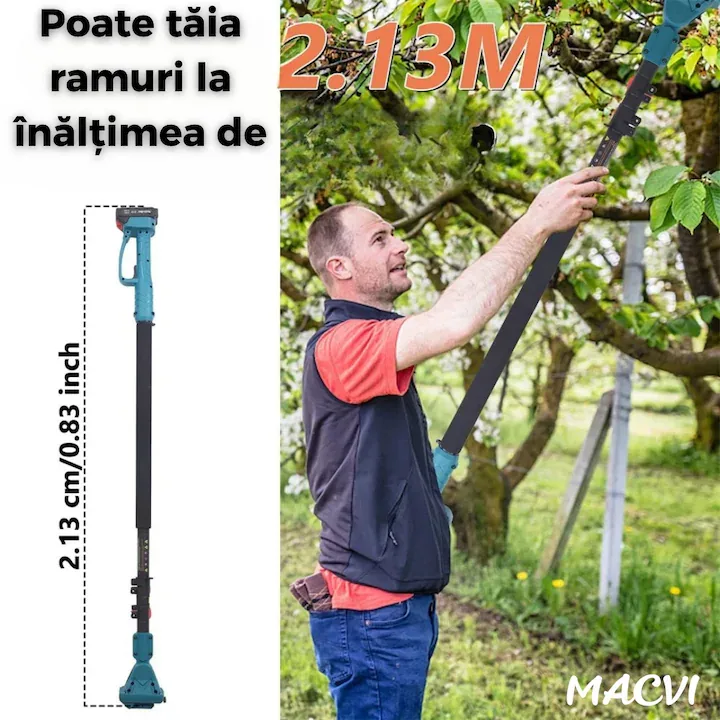 Set Macvi® Foarfeca Electrica si Drujba cu Brat Extensibil, Taiere Rapida si Usoara la Inaltime, Acumulator Inclus - imagine 2