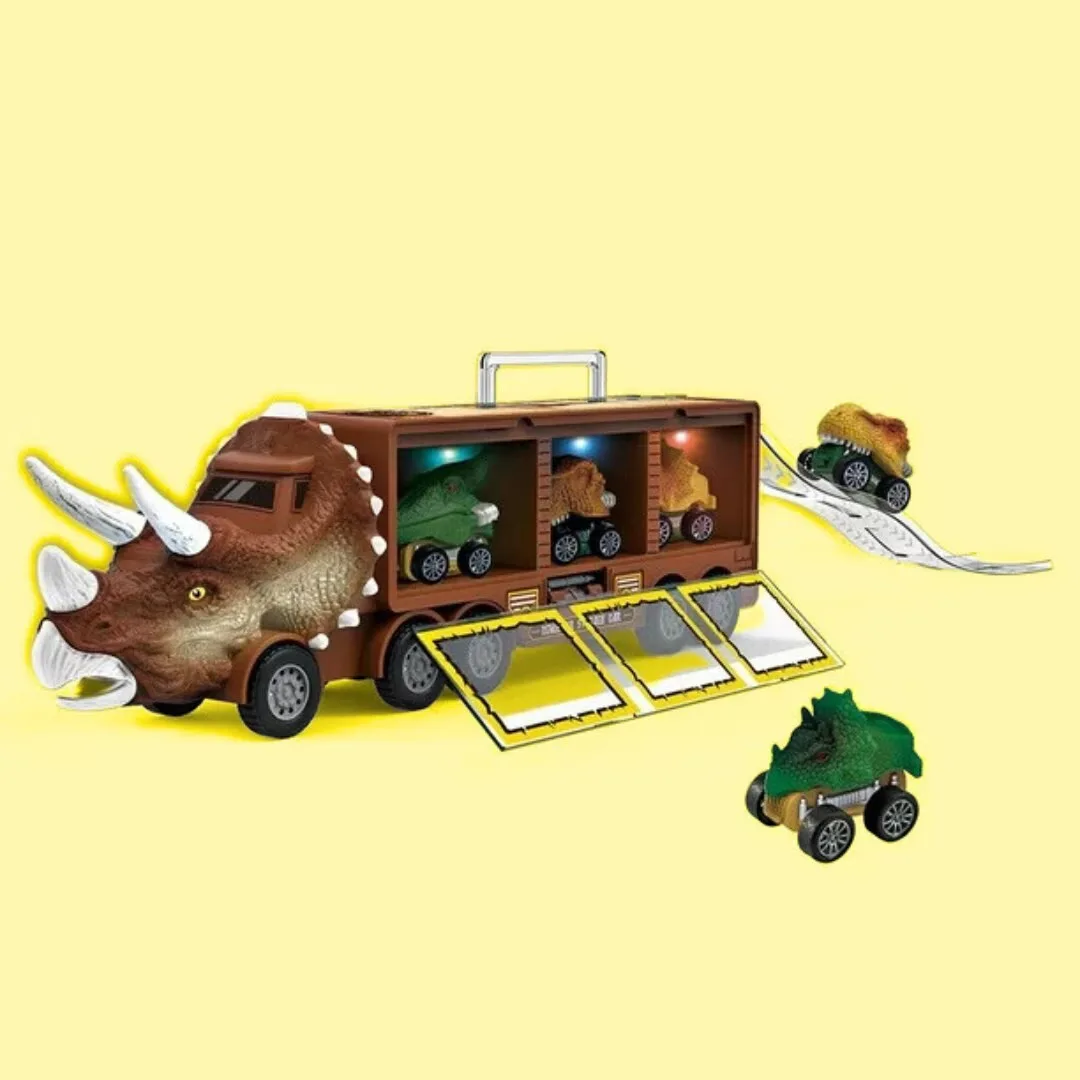 Camion Dinozaur Interactiv Macvi® cu Lumini si Sunete, 3 Vehicule Detasabile, Rampa de Lansare si Accesorii Preistorice, Jucarie Educativa pentru Copii 3+ - imagine 3