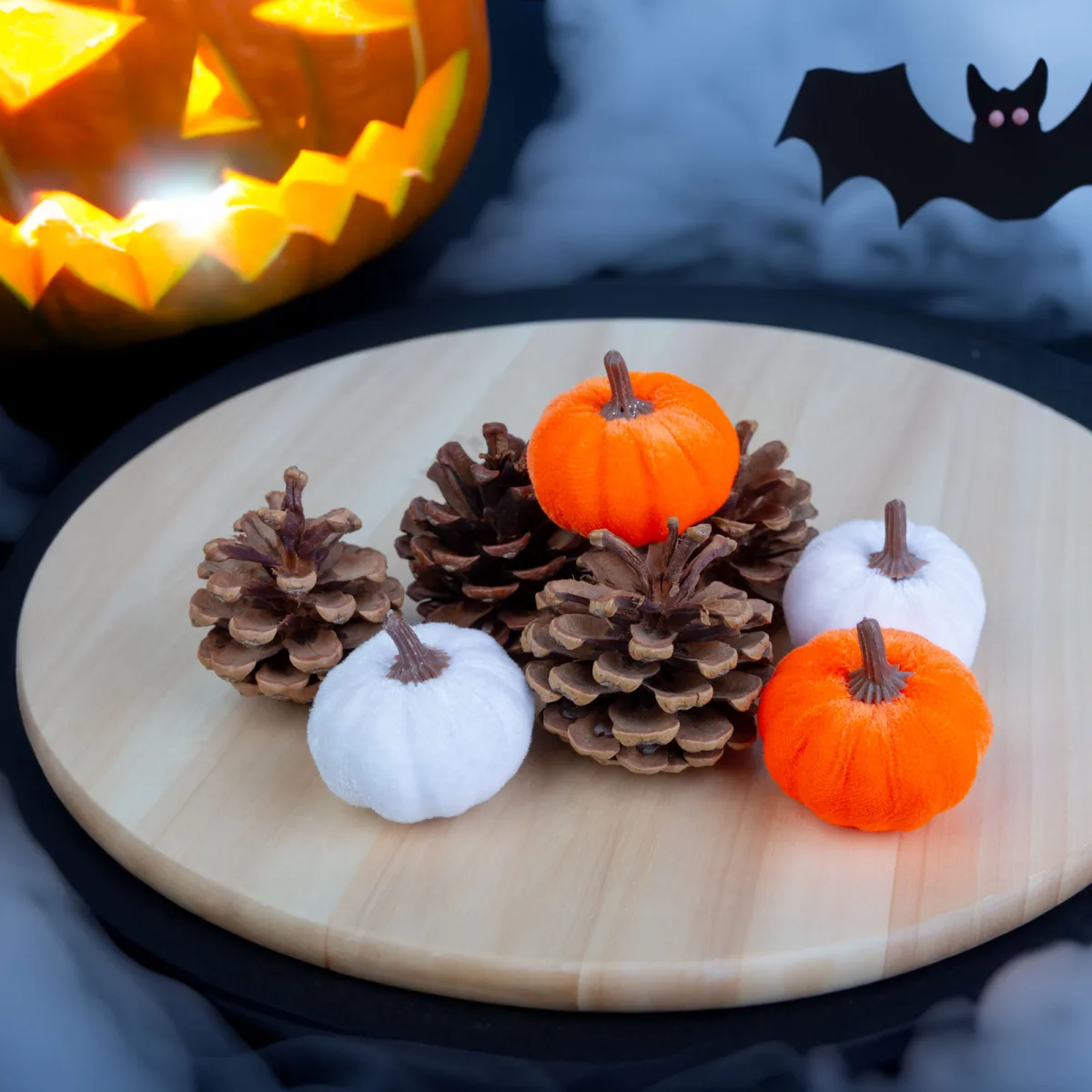 Decoratiune toamna dovleac si con din spuma 6 cm, set 8 bucati