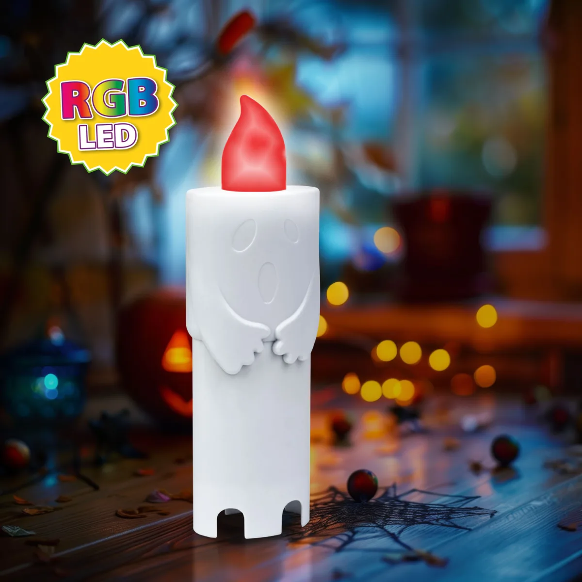 Lampa LED Halloween, fantoma, RGB, 12x4,5x3 cm, portabila, plastic, alb, baterii 2xAA