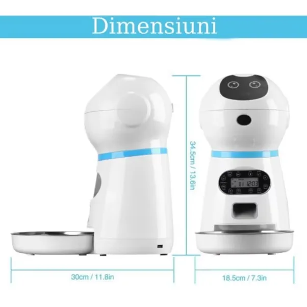 Hranitor automat Macvi® pentru caini si pisici, rezervor 3.5L, functie smart si programare, sunet hranire, distribuitor mancare uscata, usor de curatat - imagine 2