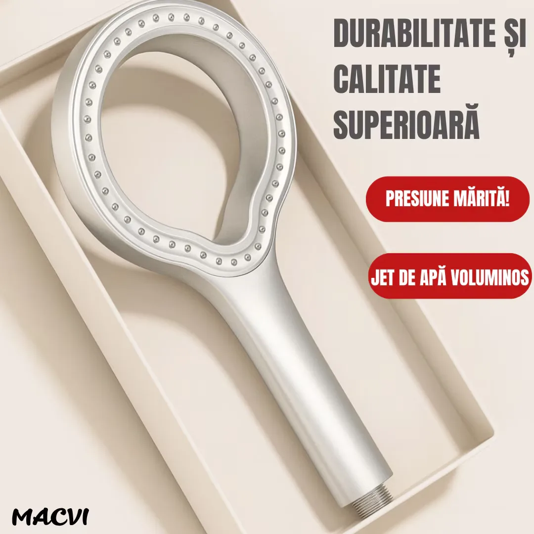 Cap de dus Macvi® cu jet reglabil, flexibilitate versatila, moduri multiple de pulverizare, finisaj argintiu - imagine 2