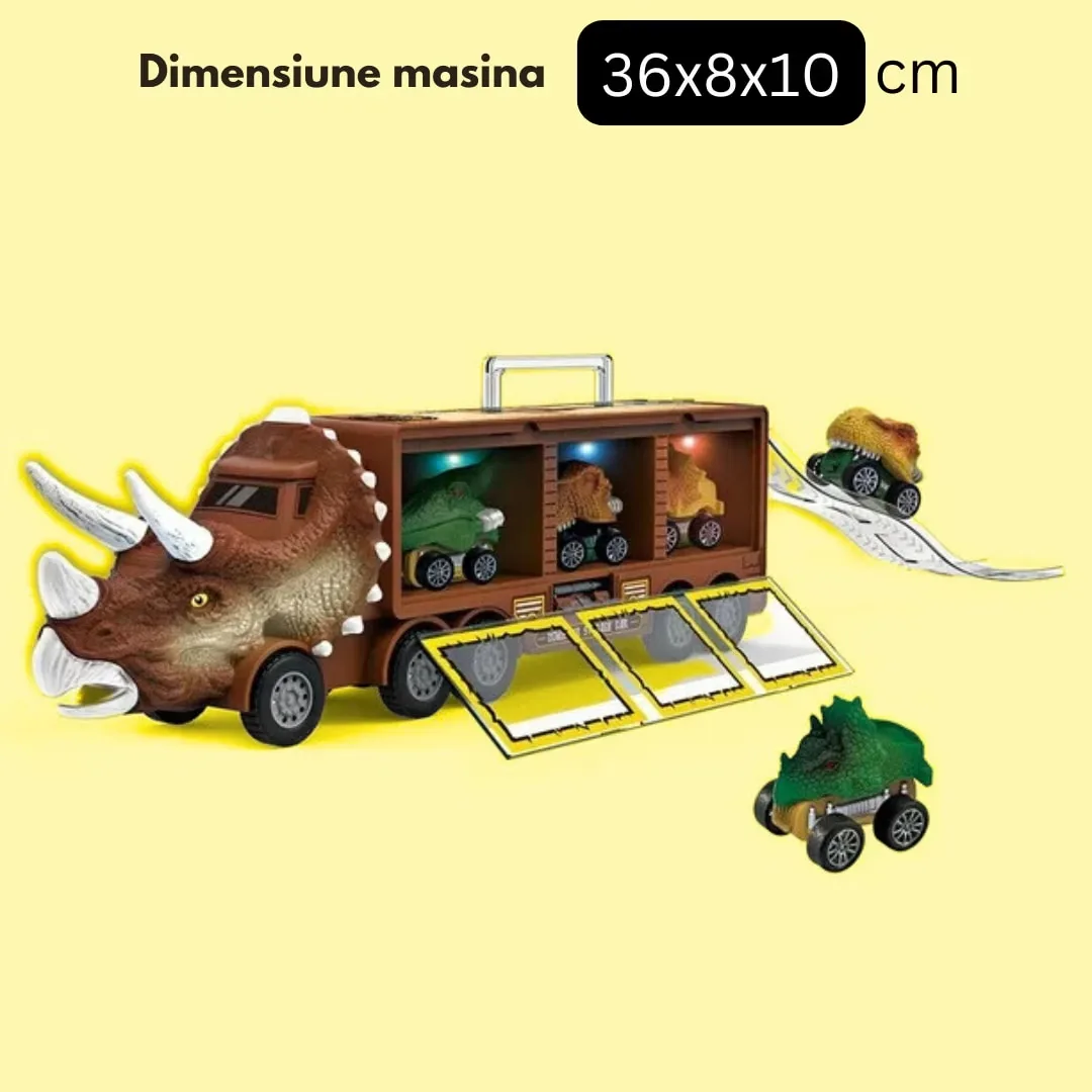 Camion Dinozaur Interactiv Macvi® cu Lumini si Sunete, 3 Vehicule Detasabile, Rampa de Lansare si Accesorii Preistorice, Jucarie Educativa pentru Copii 3+ - imagine 2
