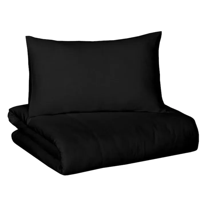 Lenjerie de pat Macvi®, 2 persoane, 3 piese, husa pilota + 2 fete perna, bumbac satinat 100%, 205TC, negru - imagine 3