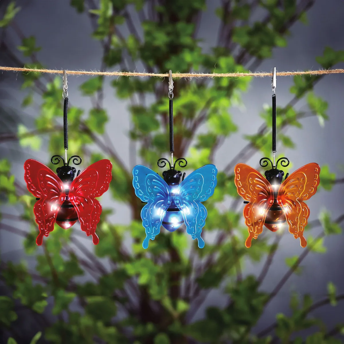 Lampa solara fluture cu tarus si suspendare 4 LED alb rece, decor gradina exterior - imagine 2