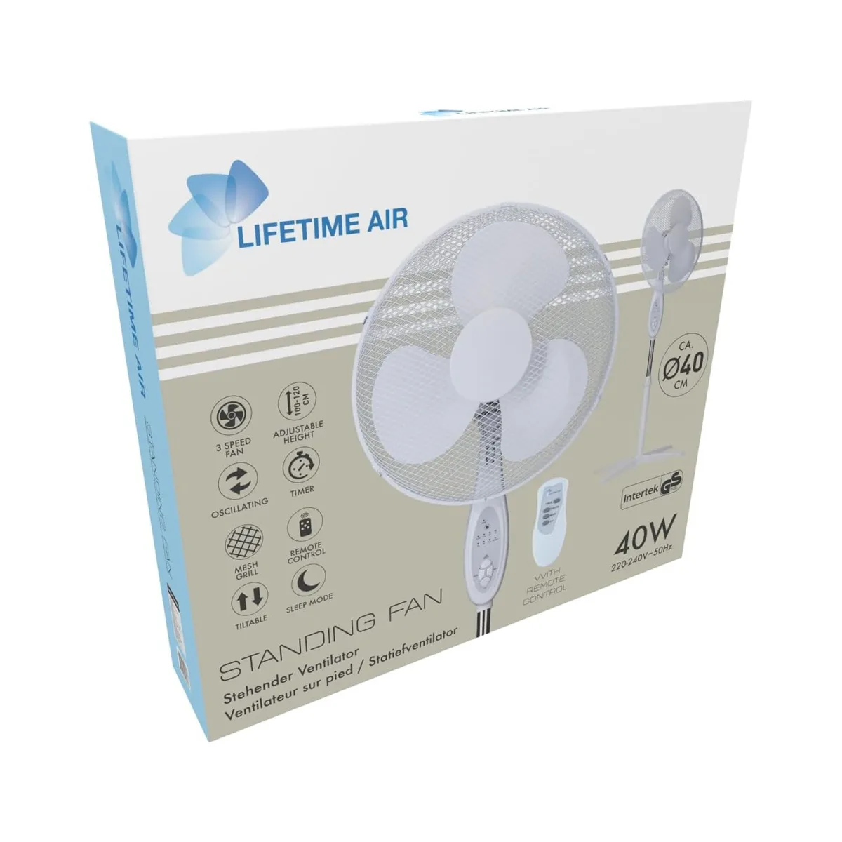 Ventilator cu picior oscilant 40 cm, 45 W, 3 viteze, înălțime reglabilă, alb - imagine 2