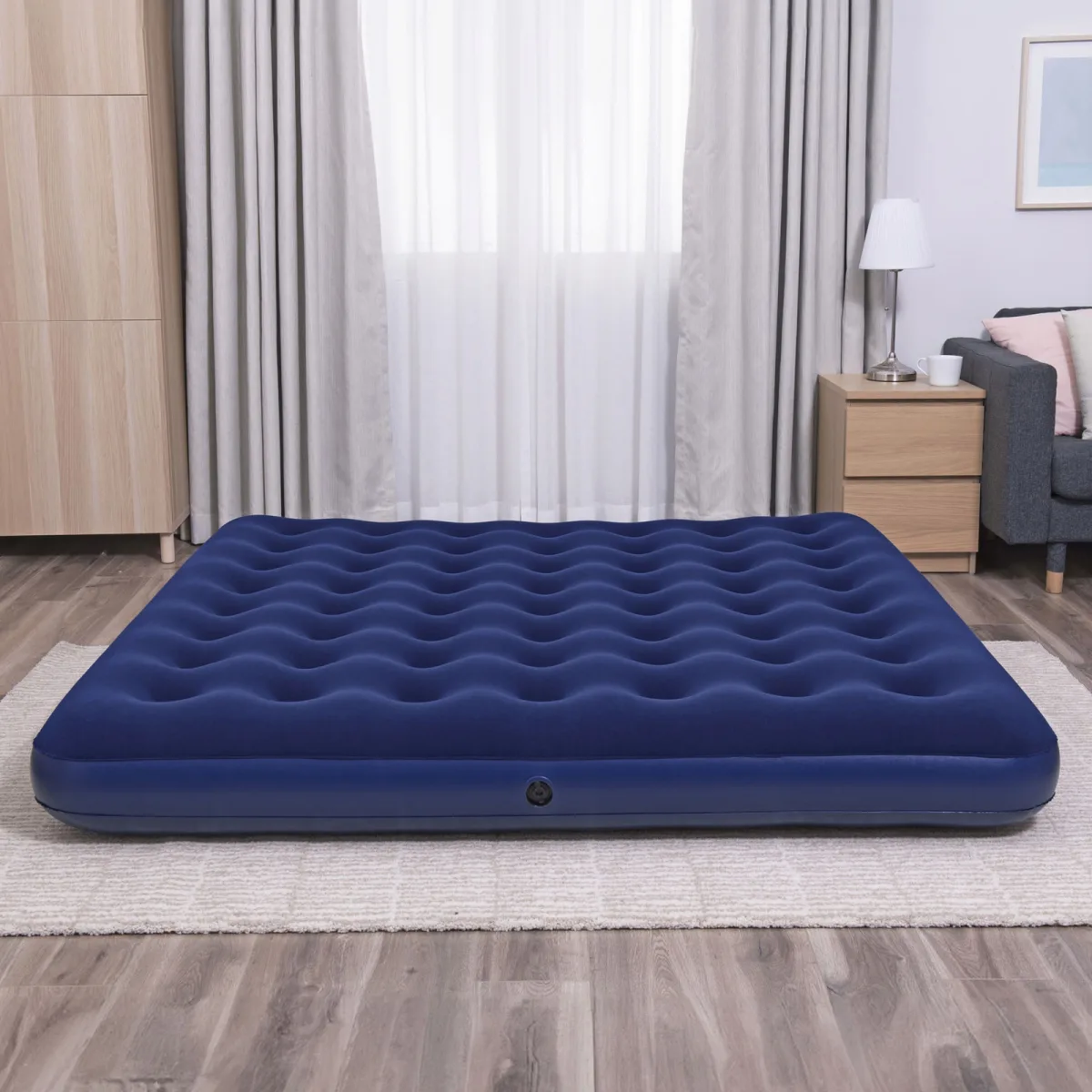 Saltea gonflabila, dublu, velur, albastru, 203 x 183 x 22 cm - imagine 4
