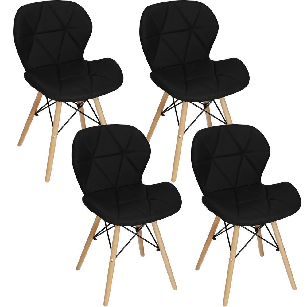 Set 4 scaune dining Torino pentru bucatarie tapitat cu piele ecologica, 40x72cm, negru