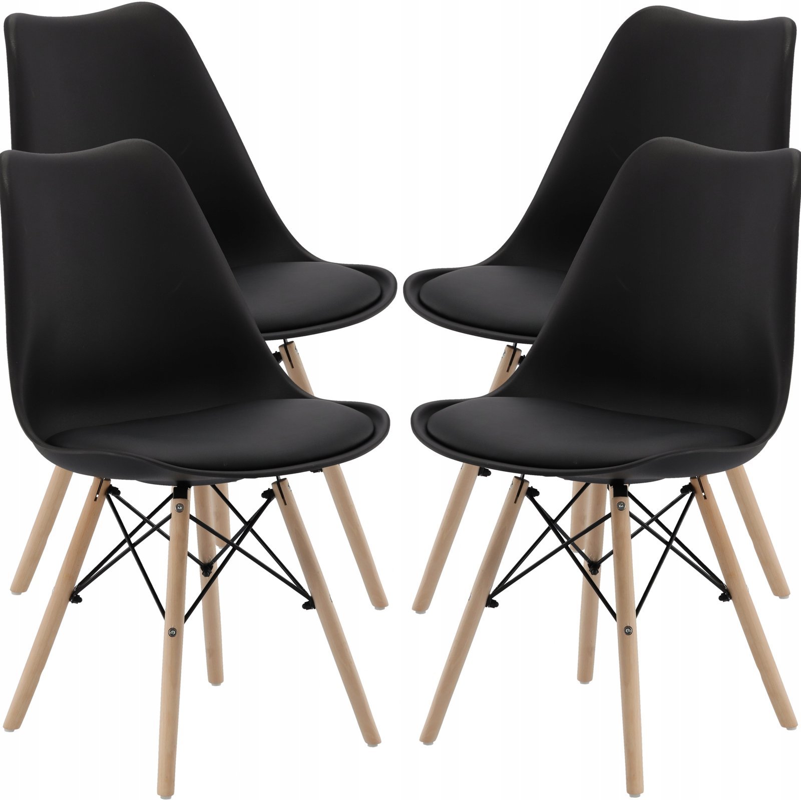 Set 4 scaune de bucatarie, design scandinav modern, sezut cu burete, negru