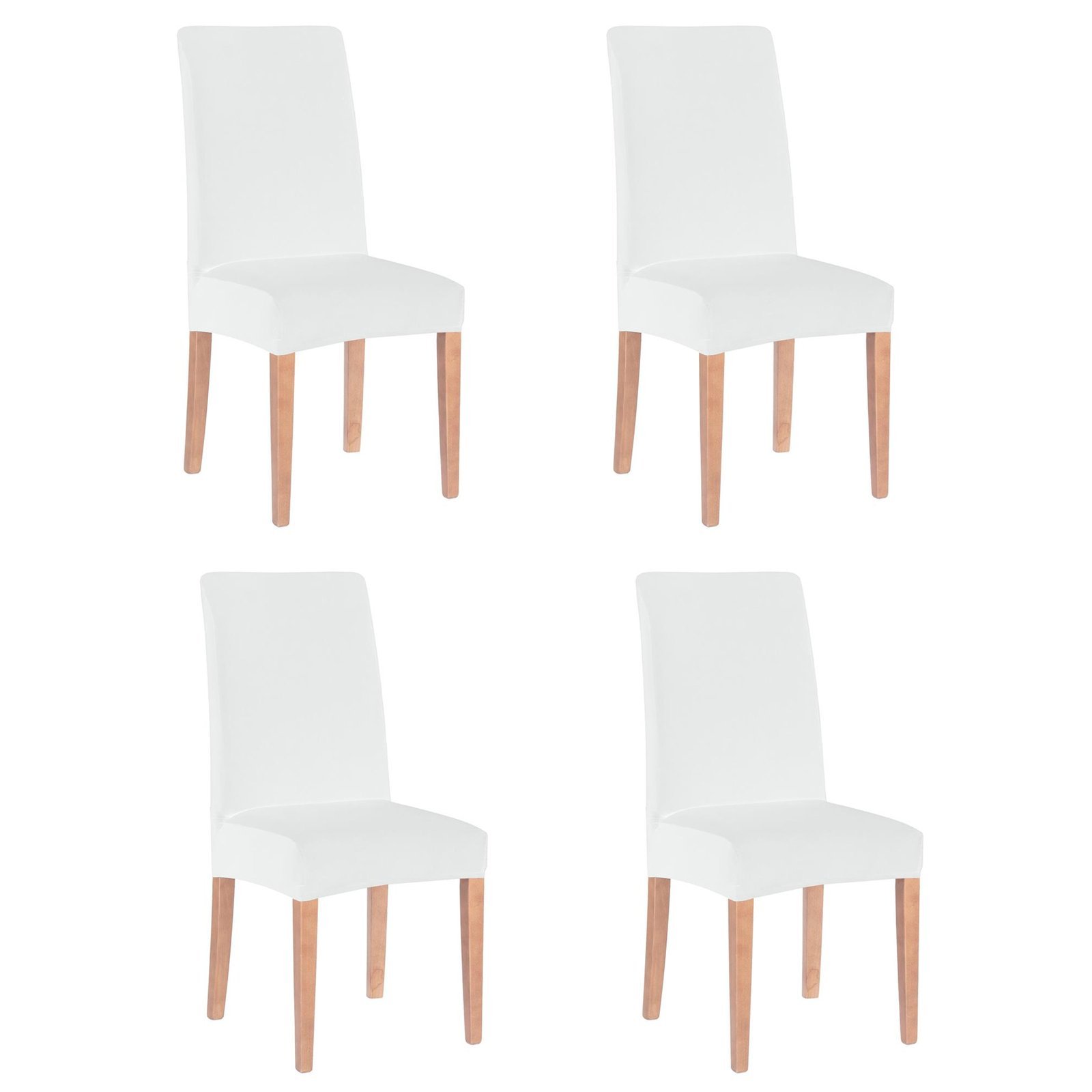 Set 4 huse universale pentru scaun, marime universala, poliester si spandex, 45 x 60 cm, alb