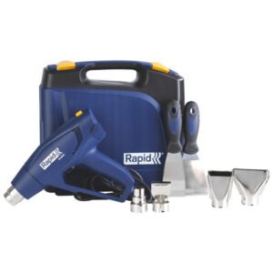 Set pistol cu aer cald R1800, temperatura 300-550 grade, 1600W, debit reglabil in 2 trepte 250-450l/min, + geanta de transport si accesorii Rapid 5001350