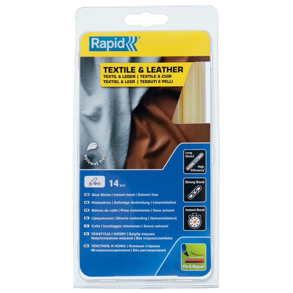 set 14 batoane de adeziv, ptr textile si piele, galben, 12 x 190 mm rapid 5001418 1 Set 14 batoane de adeziv, ptr textile si piele, galben, 12 x 190 mm Rapid 5001418