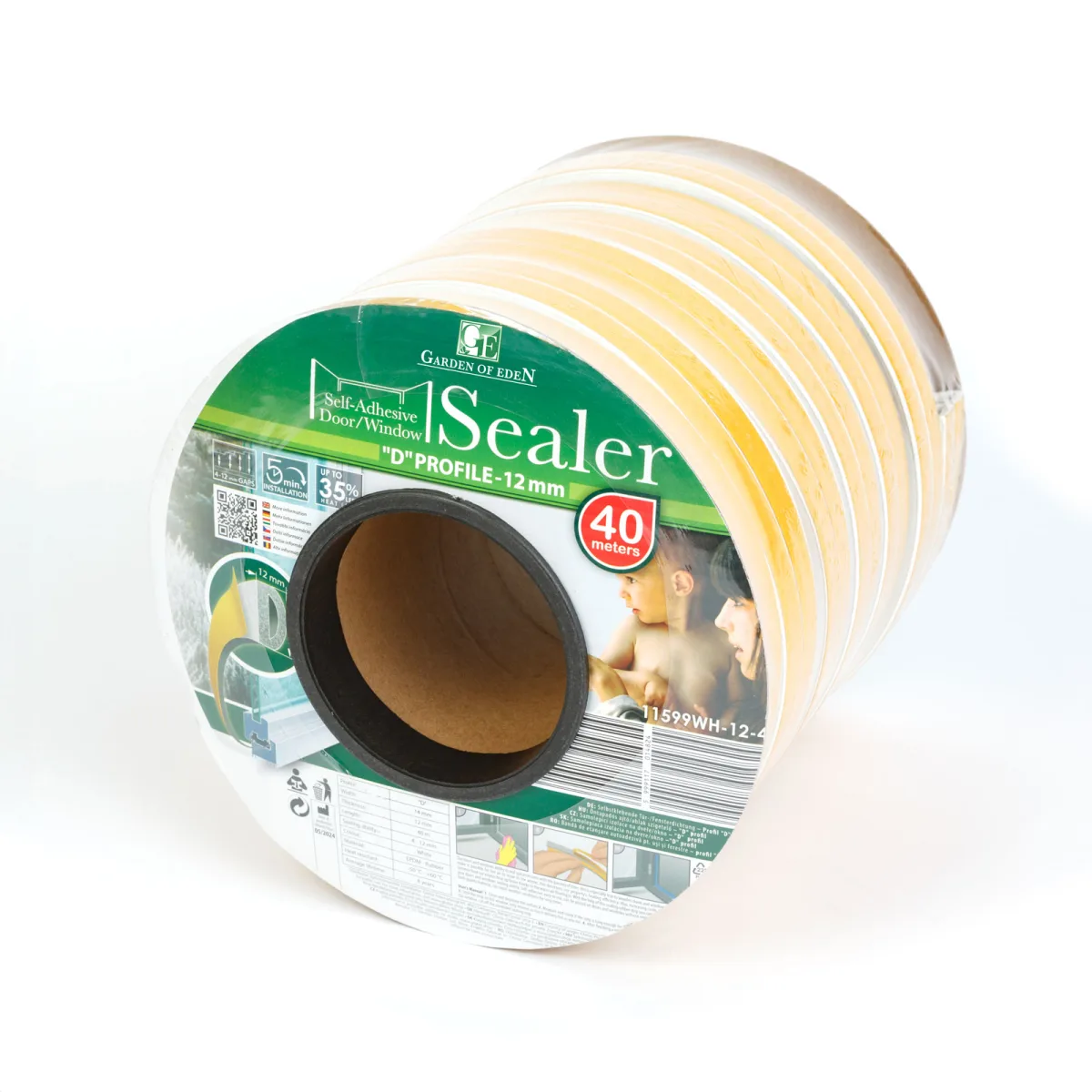Banda izolatoare ferestre usi, 40 m, profil D 14x12 mm, autoadeziva, etansare termica EPDM