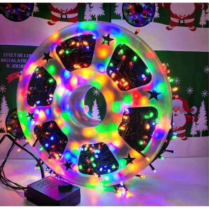 Instalatie Luminoasa LED de Craciun Macvi® pentru Interior si Exterior, 100M, LED, Multicolor, Rezistenta la Ceata