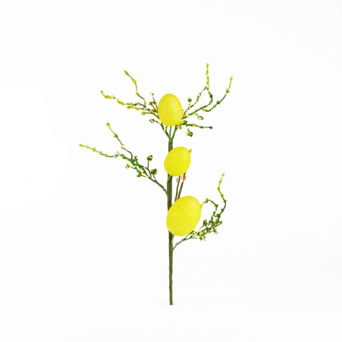 Ramura decorativa Paste cu oua sclipitoare galbene, 40x16 cm - imagine 2