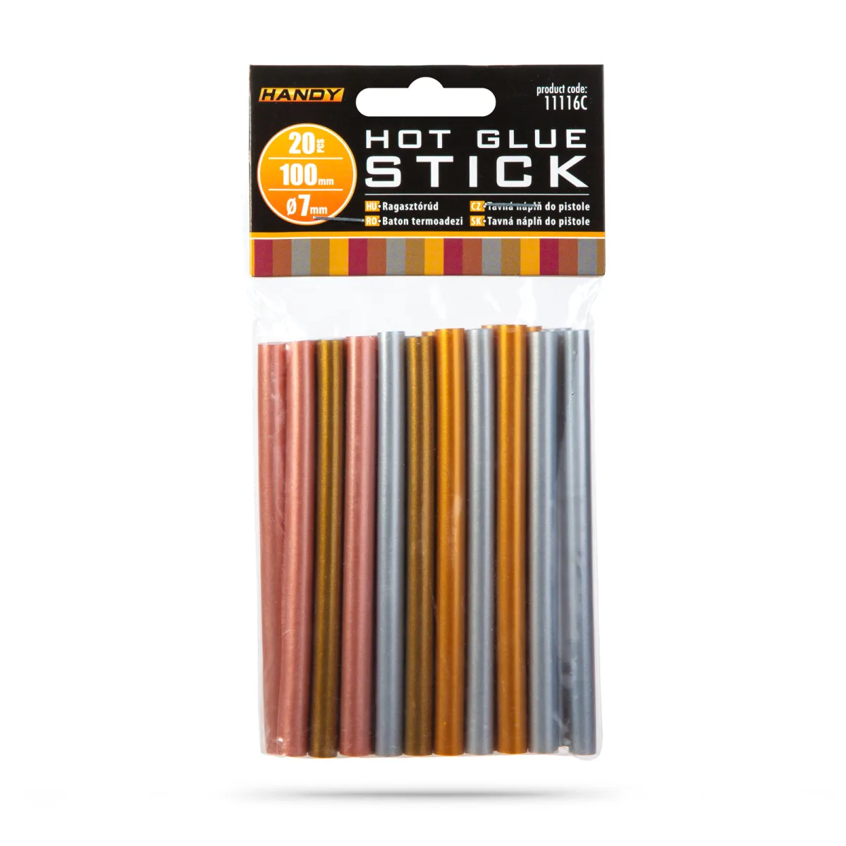 Baton lipici pistol silicon 7 x 100 mm, rezerve lipici cald metalizat, set 20 buc pentru pistol lipit - imagine 2