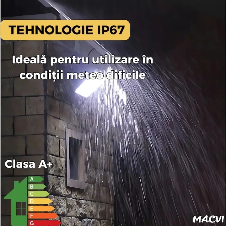 Lampa Solara si panou separat Macvi®, 200W, 130 LED COB, IP67, Telecomanda, Iluminare 10 Ore, Instalare Fara Intretinere - imagine 2