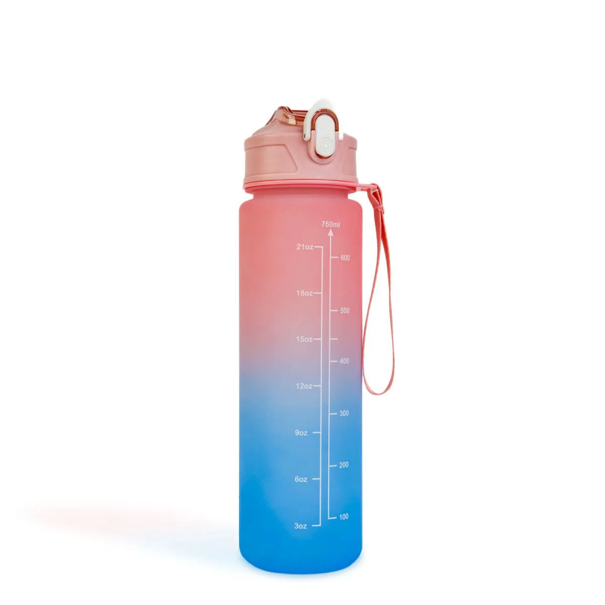 Bidon sport 750 ml, plastic opac degradé, capac etans, cu curea, multicolor - imagine 7