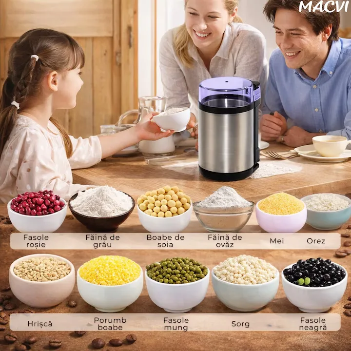 Rasnita Electrica de Cafea Macvi®, 180W, Cutite din Otel Inoxidabil, Capacitate 75 g, Macinare Rapida si Uniforma - imagine 4